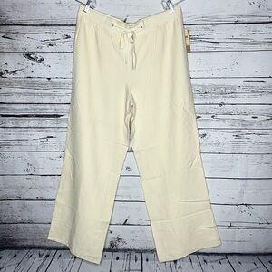 Coldwater Creek NWT 1X (16W-18W) Ivory Silk/Linen Blend Pull-On Wide Leg Pants